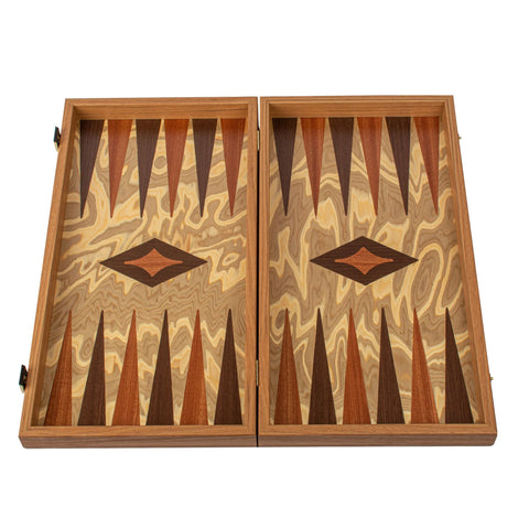Manopoulos - Handcrafted Olive Burl Backgammon Set with Olive Wood Checkers 30x17cm