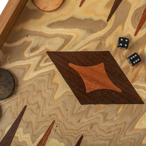 Manopoulos - Handcrafted Olive Burl Backgammon Set with Olive Wood Checkers 30x17cm