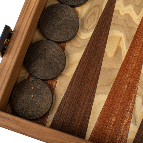 Manopoulos - Handcrafted Olive Burl Backgammon Set with Olive Wood Checkers 30x17cm