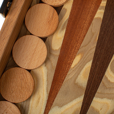 Manopoulos - Handcrafted Olive Burl Backgammon Set with Olive Wood Checkers 30x17cm