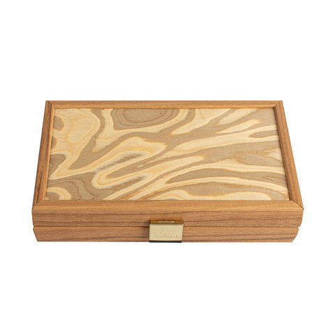 Manopoulos - Handcrafted Olive Burl Backgammon Set with Olive Wood Checkers 20x12cm