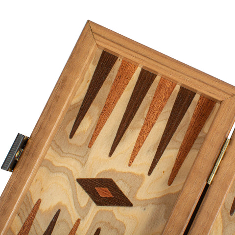 Manopoulos - Handcrafted Olive Burl Backgammon Set with Olive Wood Checkers 20x12cm
