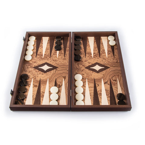 Manopoulos - Handcrafted Walnut Burl Backgammon Set 20x12cm
