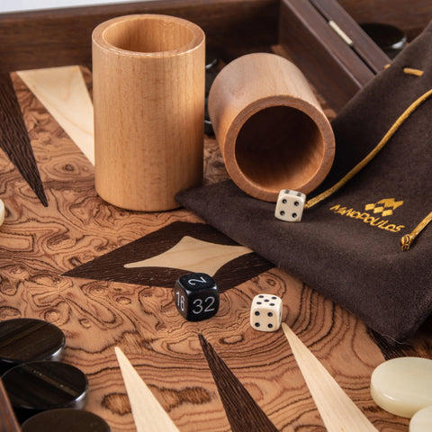 Manopoulos - Handcrafted Walnut Burl Backgammon Set 20x12cm