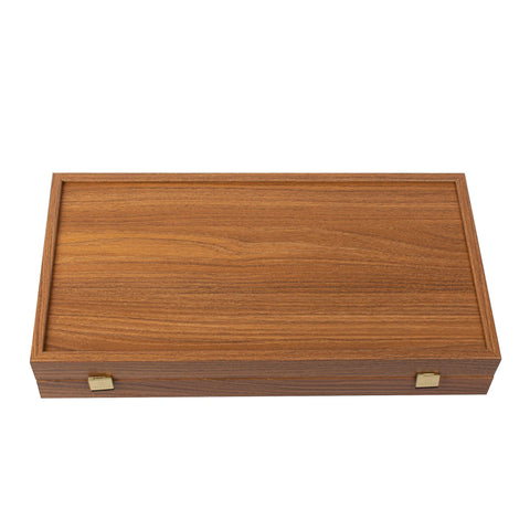 Manopoulos - Handcrafted Walnut Replica Wood Backgammon Set with Black & Oak Points with Side Racks 20x12cm