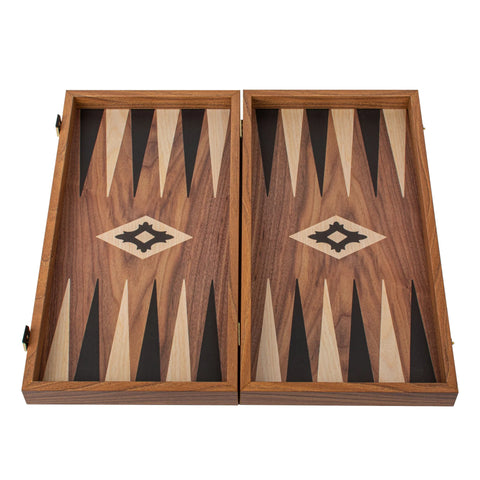 Manopoulos - Handcrafted Walnut Replica Wood Backgammon Set with Black & Oak Points with Side Racks 20x12cm