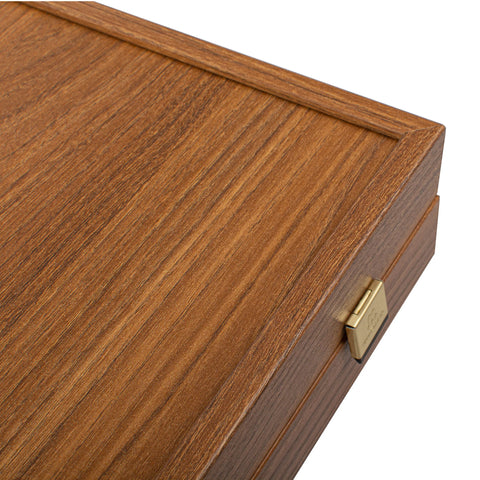 Manopoulos - Handcrafted Walnut Replica Wood Backgammon Set with Black & Oak Points with Side Racks 20x12cm