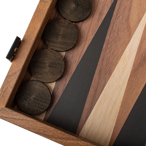 Manopoulos - Handcrafted Walnut Replica Wood Backgammon Set with Black & Oak Points with Side Racks 20x12cm
