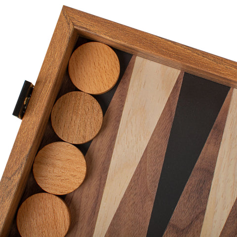 Manopoulos - Handcrafted Walnut Replica Wood Backgammon Set with Black & Oak Points with Side Racks 20x12cm