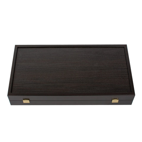 Manopoulos - Handcrafted Wenge Replica Wood Backgammon Set with Walnut & Oak Points with Side Racks 20x12cm