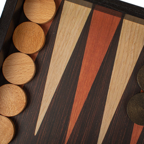 Manopoulos - Handcrafted Wenge Replica Wood Backgammon Set with Walnut & Oak Points with Side Racks 20x12cm