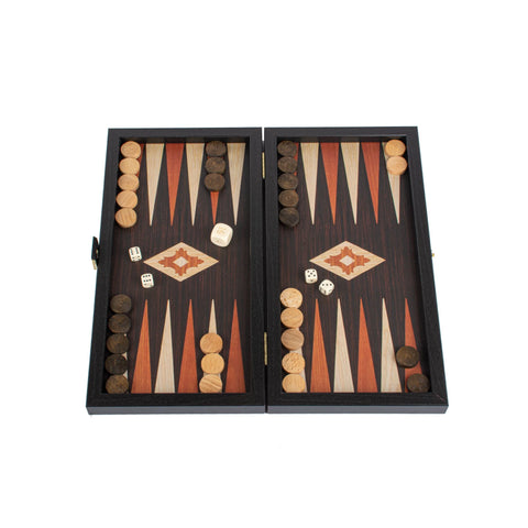 Manopoulos - Handcrafted Wenge Replica Wood Backgammon Set with Walnut & Oak Points with Side Racks 20x12cm