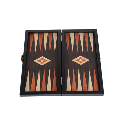 Manopoulos - Handcrafted Wenge Replica Wood Backgammon Set with Walnut & Oak Points with Side Racks 20x12cm