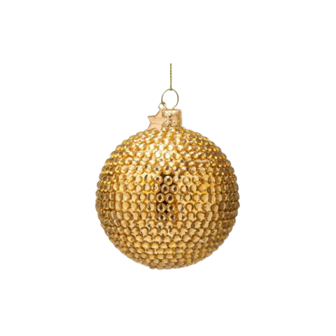 Christmas Tree Hanging Ornament Bauble Glass Shiny Gold Allover Diamond - 9cm
