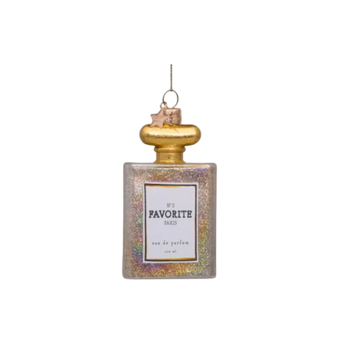 Christmas Tree Hanging Ornament Glass Transparent Oil Perfume W/Glitters - 10cm