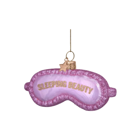 Christmas Tree Hanging Ornament Glass Soft Pink Sleeping Beauty Mask - 4cm