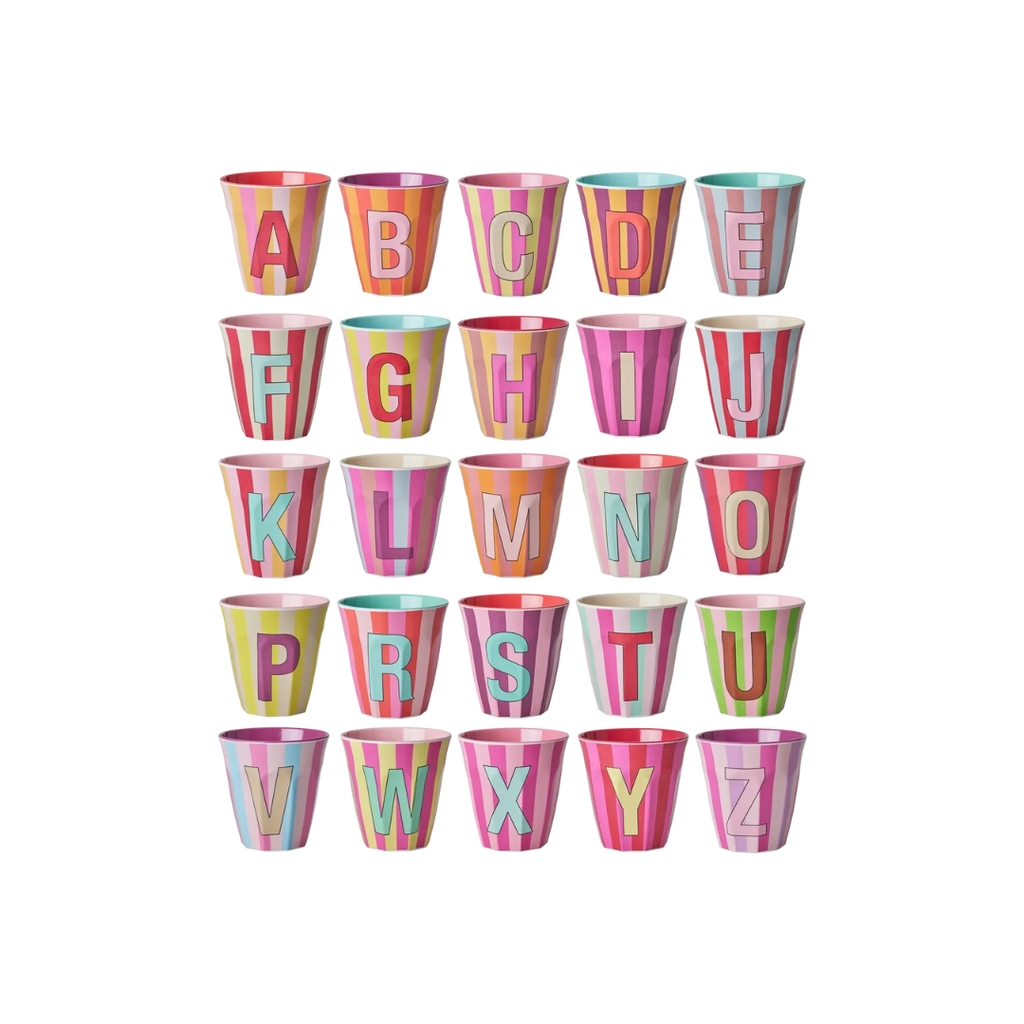 Rice Melamine Cup 250ml - Girl Stripes Alphabet