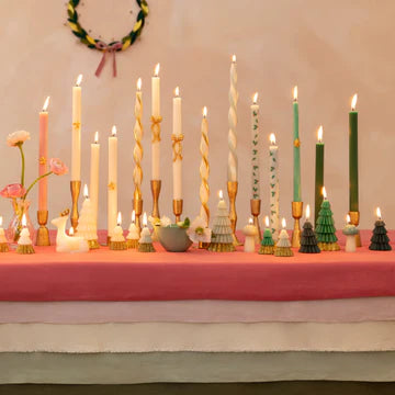 Meri Meri Gold Stripy Bow Table Candles (x 2)