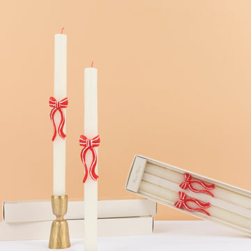 Meri Meri Red Stripy Bow Table Candles (x 2)