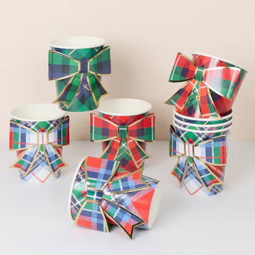 Meri Meri Plaid Mix Bow Cups (x 8)