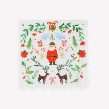 Meri Meri Foliage Santa Patterned Large Napkins (x 16)