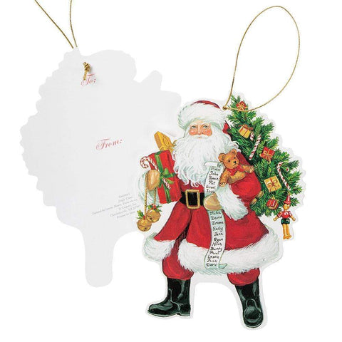 Caspari Lynn Haney Santa Ornament Tag (Set of 4)