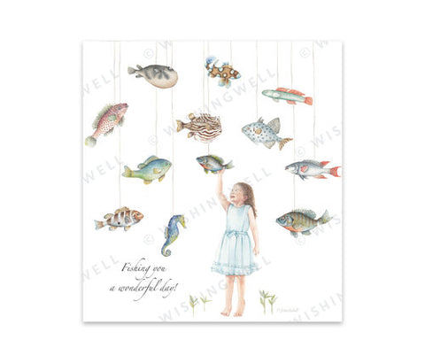 Wishing Well Greeting Card Fishing You A Wonderful Day