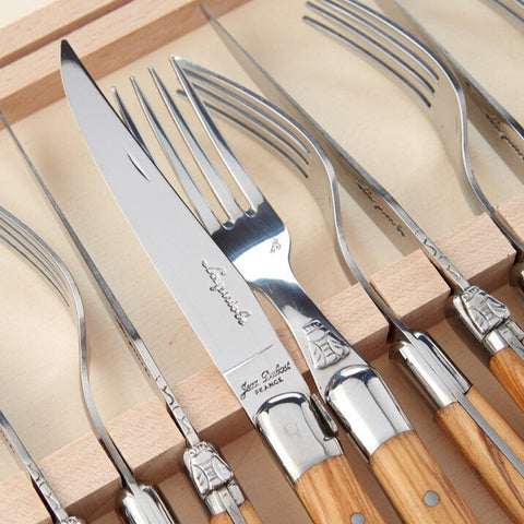 Laguiole Jean Dubost Olivewood Flatware Closed Box (Set of 24)